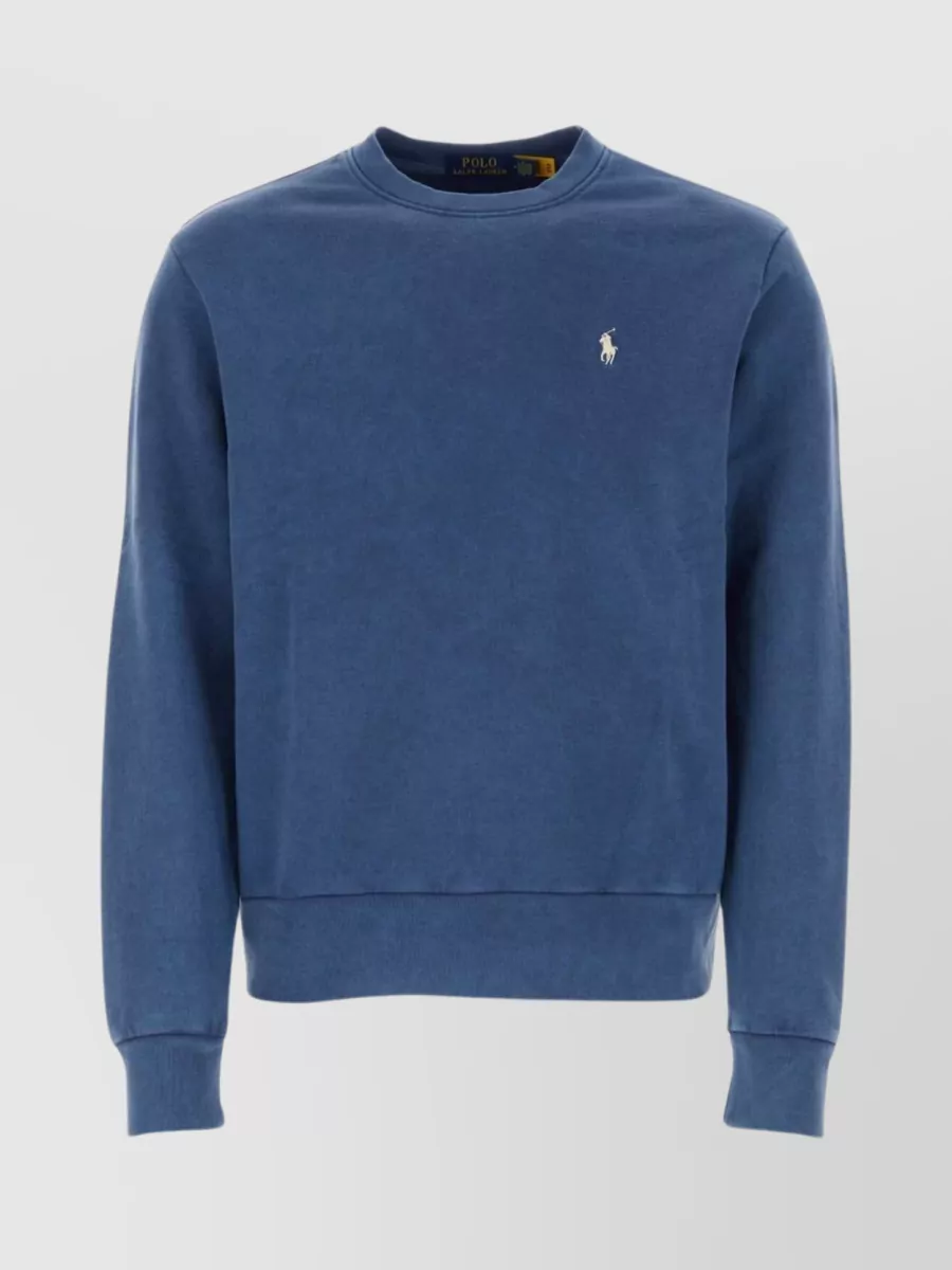 Shop Polo Ralph Lauren Classic Crewneck Sweatshirt With Ribbed Cuffs And Hem In Blue