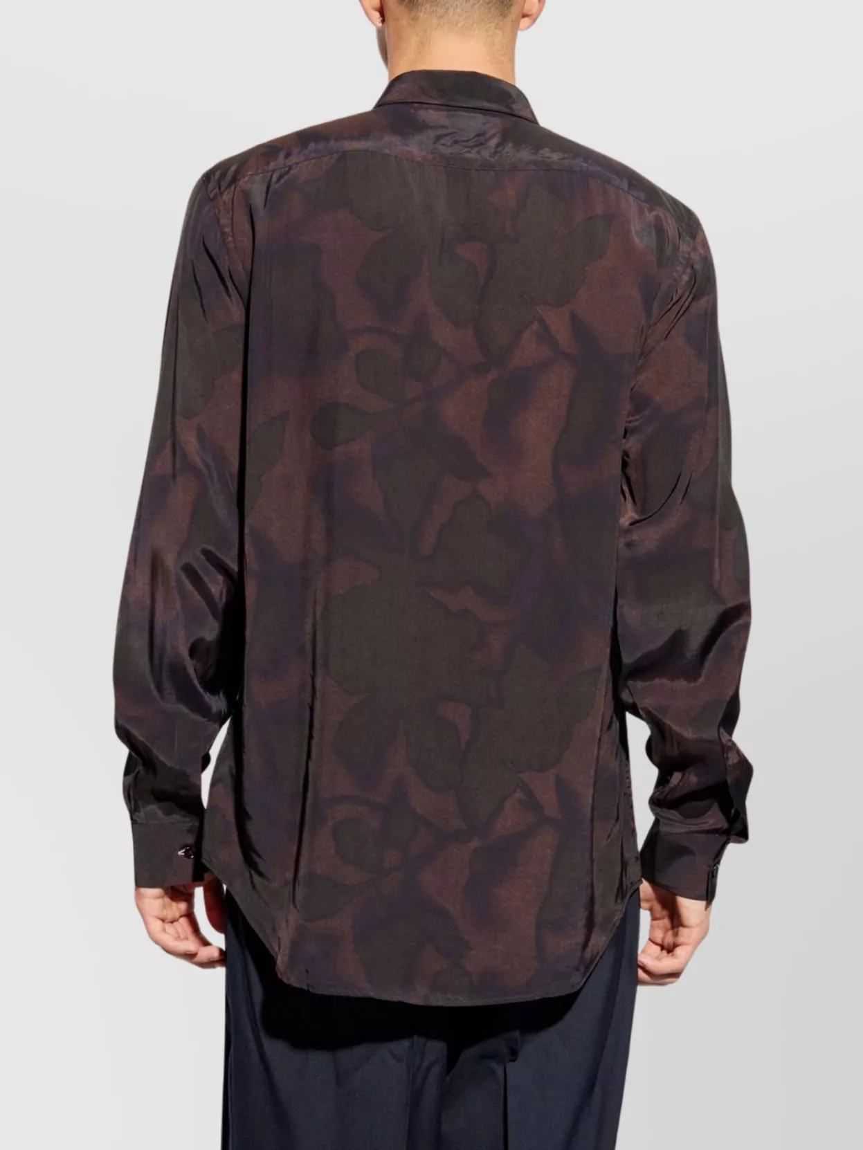 Shop Paul Smith Camouflage Floral Print Shirt With Rear Curved Hem In Brown