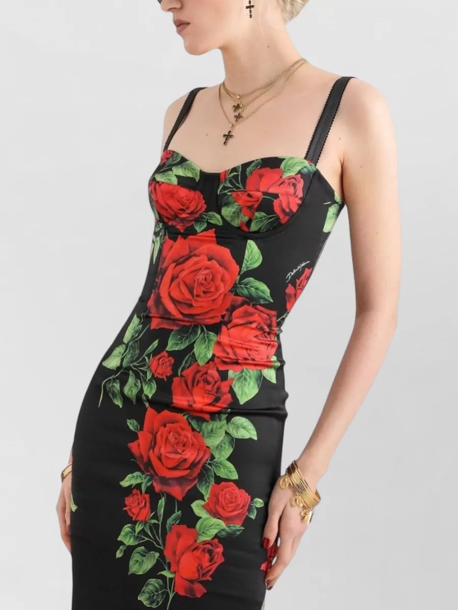 Dolce&Gabbana Silk Rose Print Midi Dress