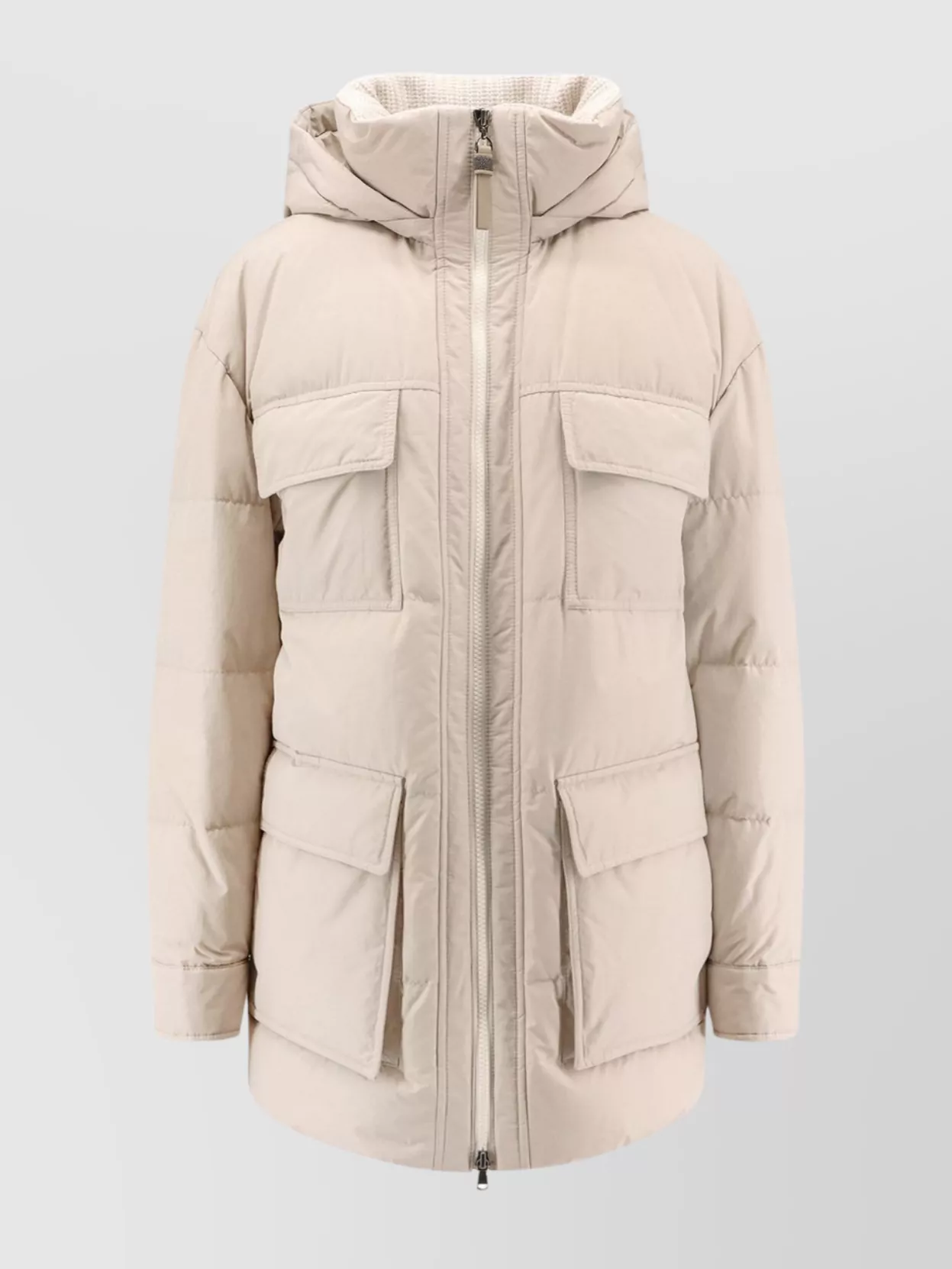 Brunello Cucinelli Hooded Down Jacket In Nylon And Cotton