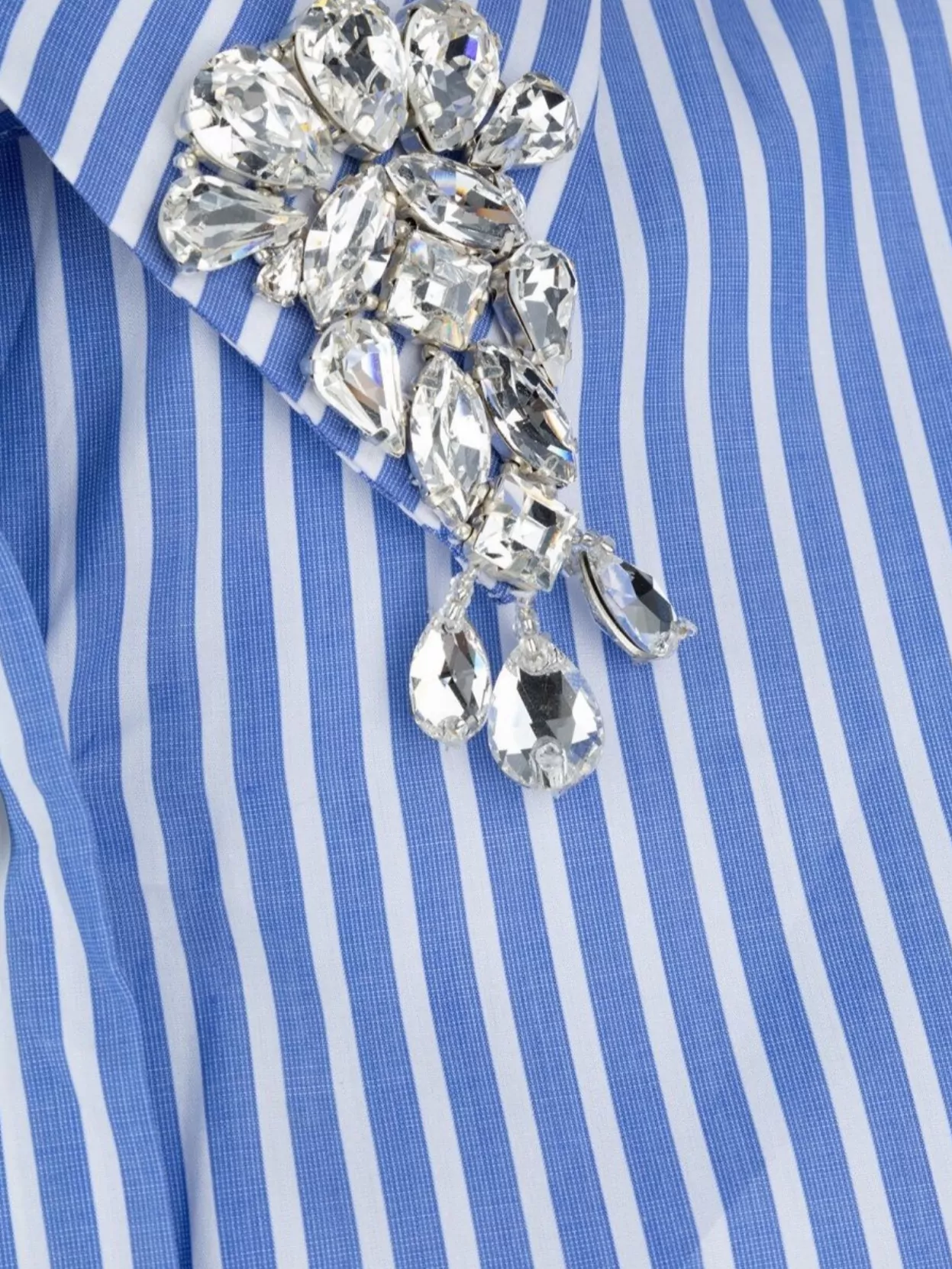 Prada Crystal Striped Collared Cuffed Long Sleeves