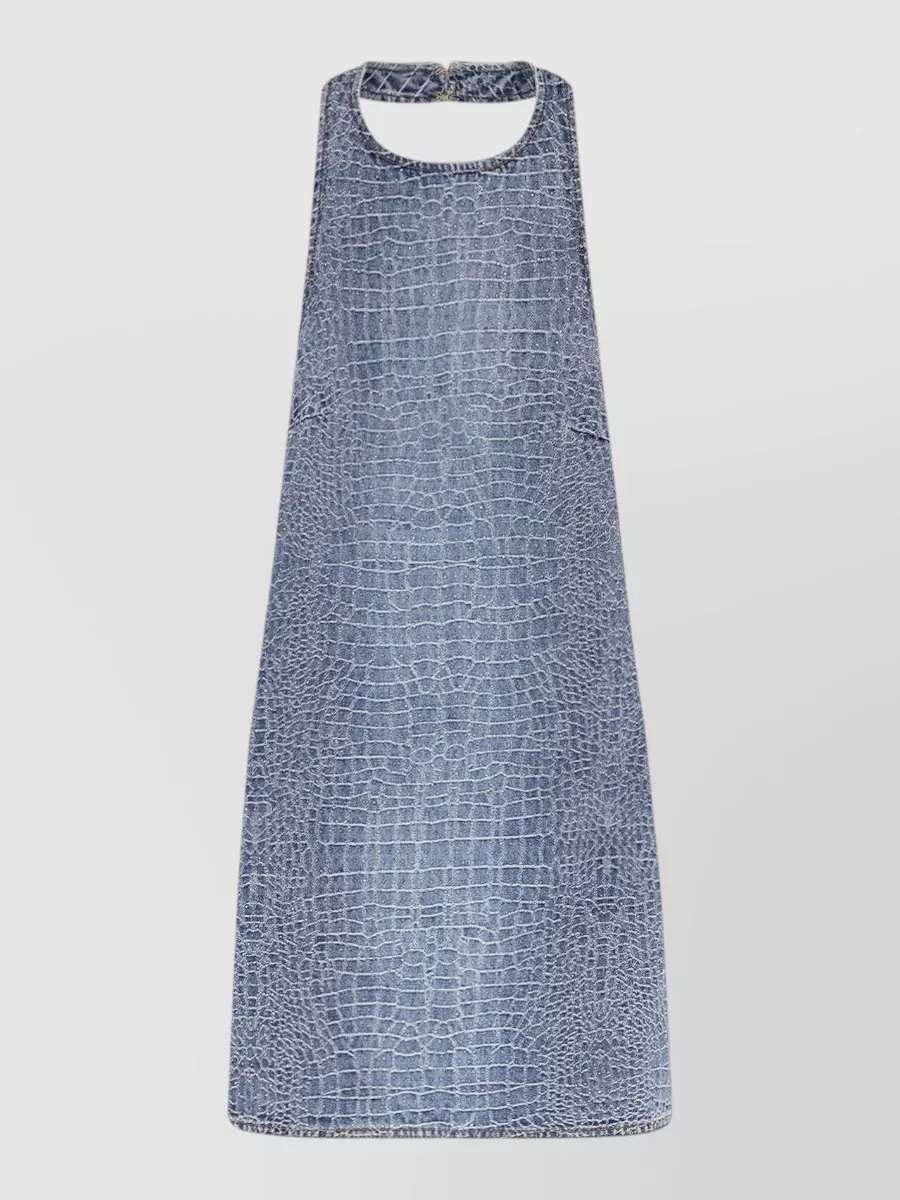 Self-Portrait Rhinestone croc effect denim sleeveless mini dress