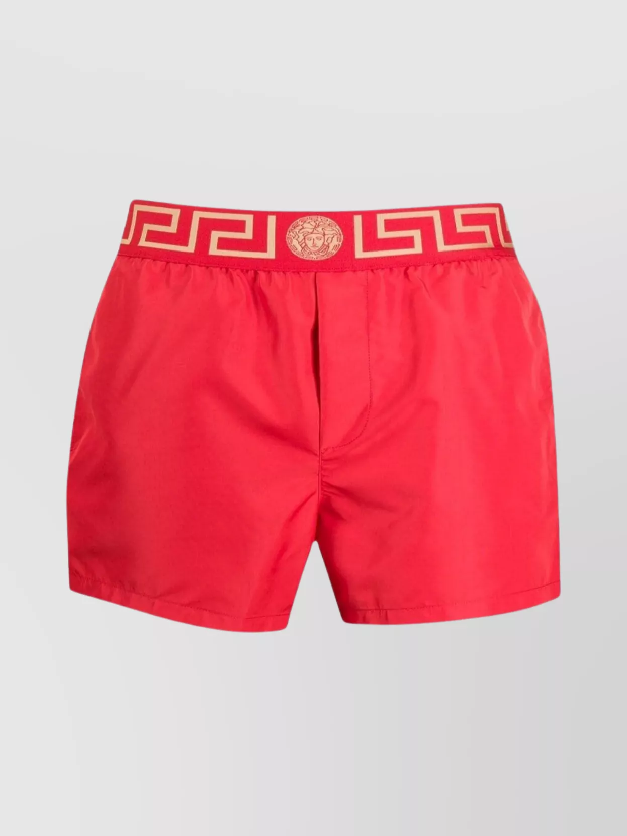 Versace Elasticated Waistband Swimwear With Greek Key Pattern In Red