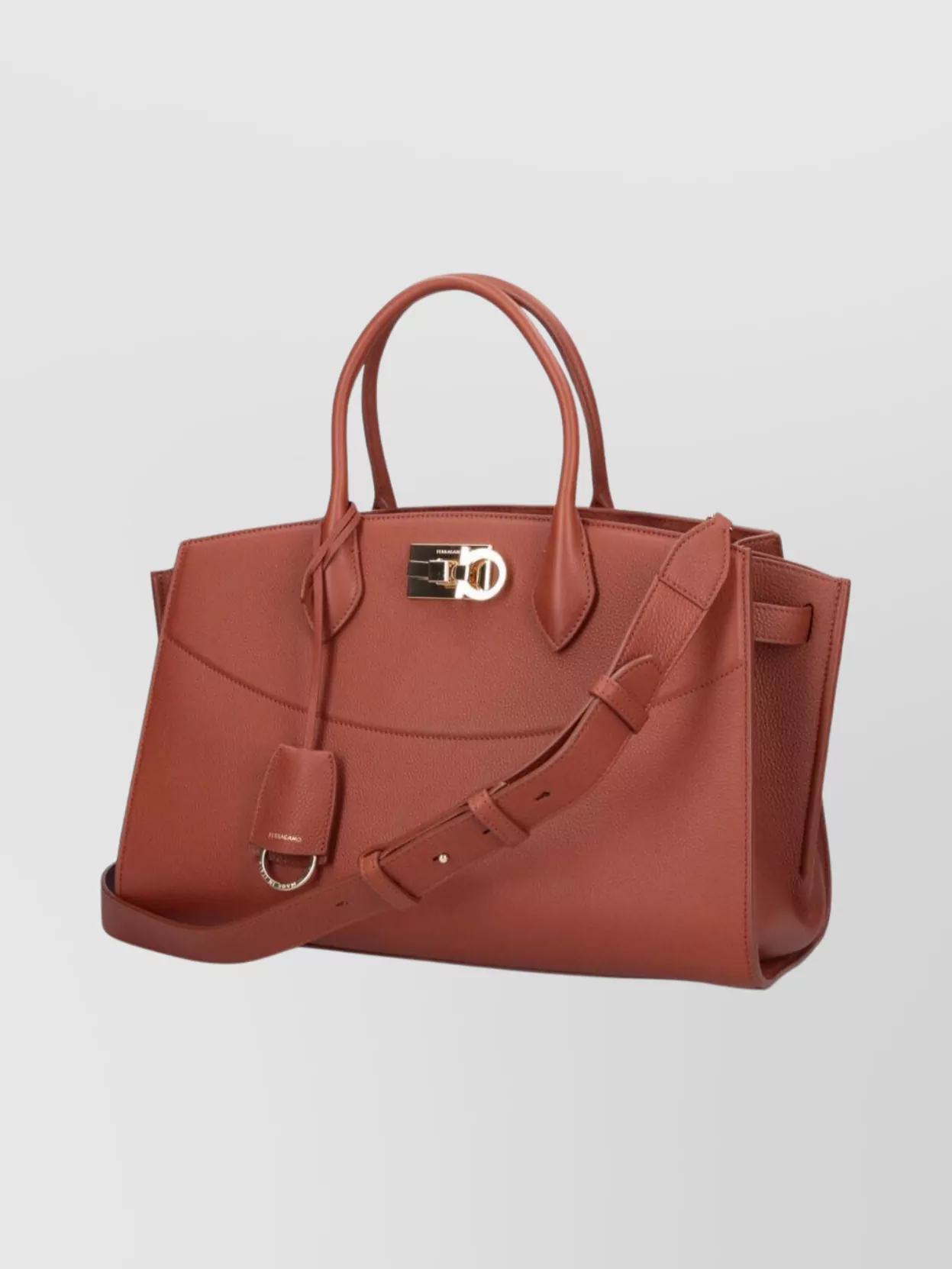Ferragamo Structured Shoulder Bag Detachable Strap In Brown