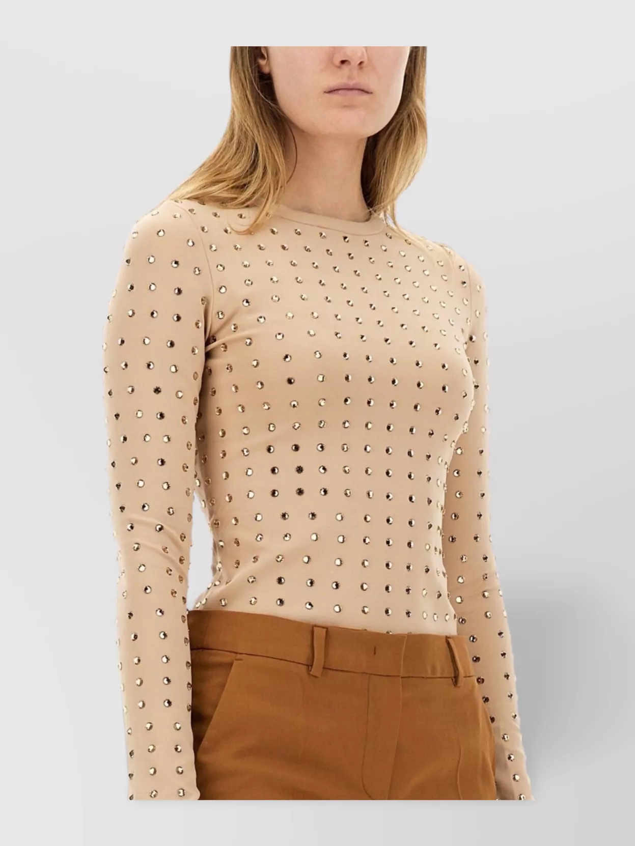 Sportmax Crystal Embellished Long Sleeve Top