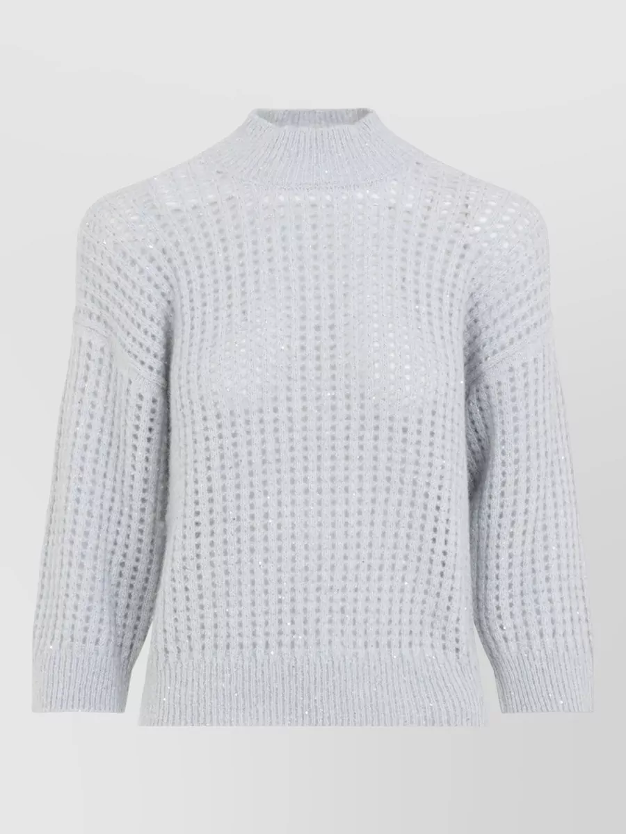 Peserico Open-Knit Sequin-Embellished Mock-Neck Sweater