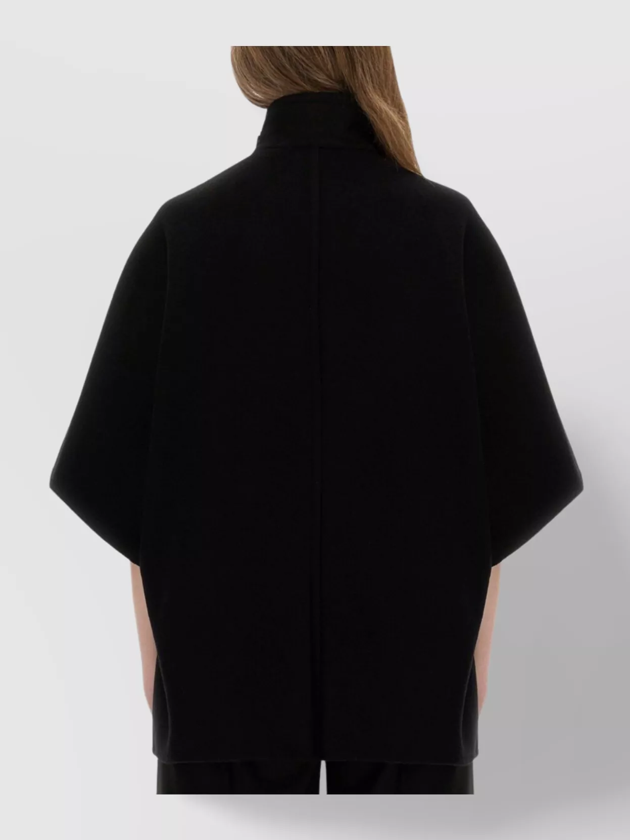 Max Mara Asymmetric Front Coat High Collar Short Sleeves In Black