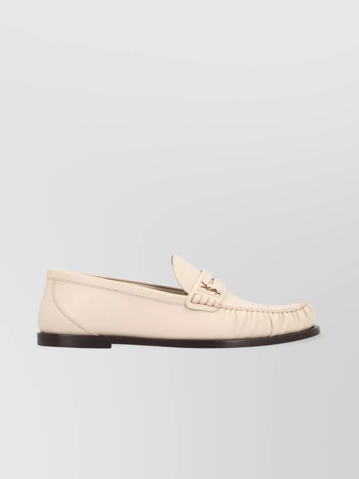 Saint Laurent Leather Loafers With Round Toeline And Rubber Sole In White