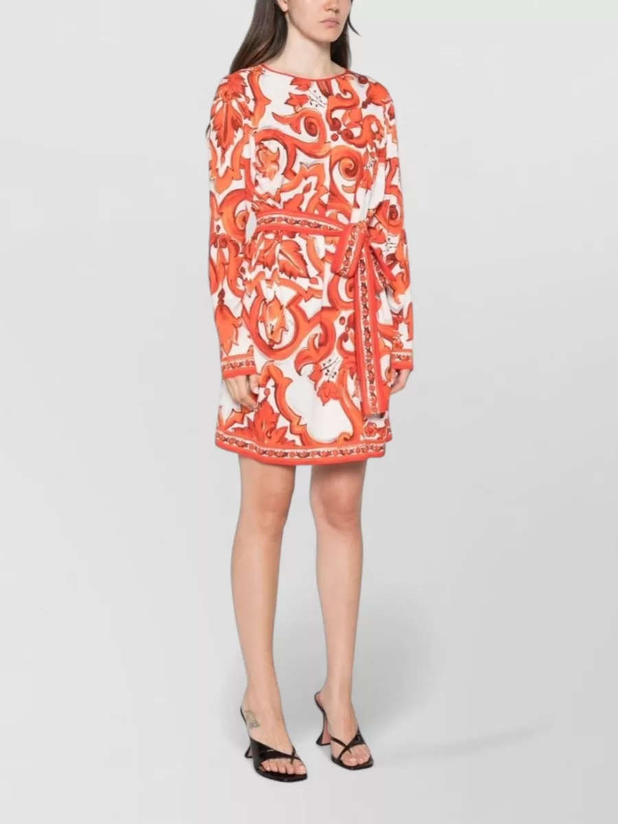 Dolce&Gabbana Silk Printed Long-Sleeve Mini Dress