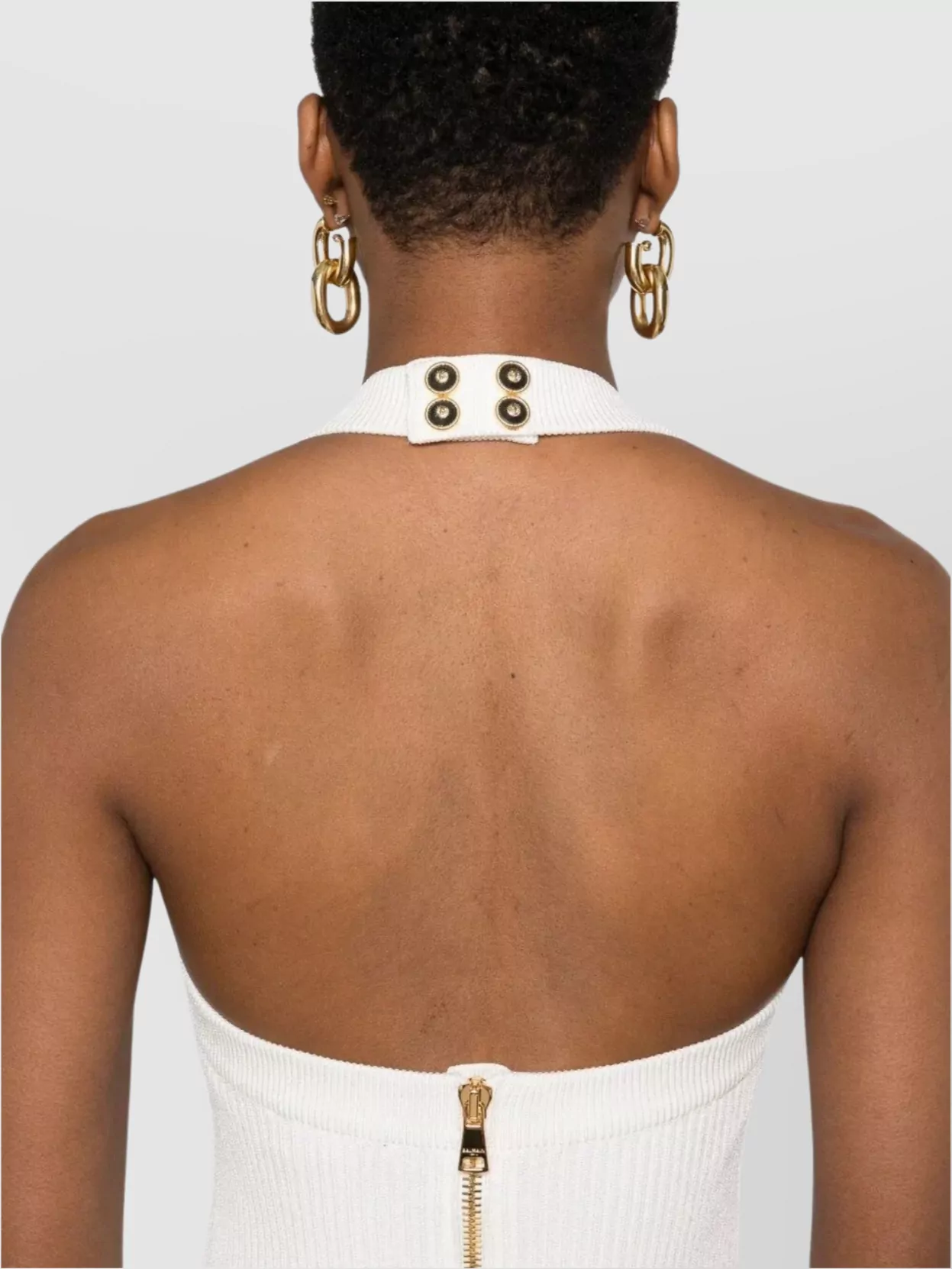 Balmain Ribbed Knit Dress Button Detailing