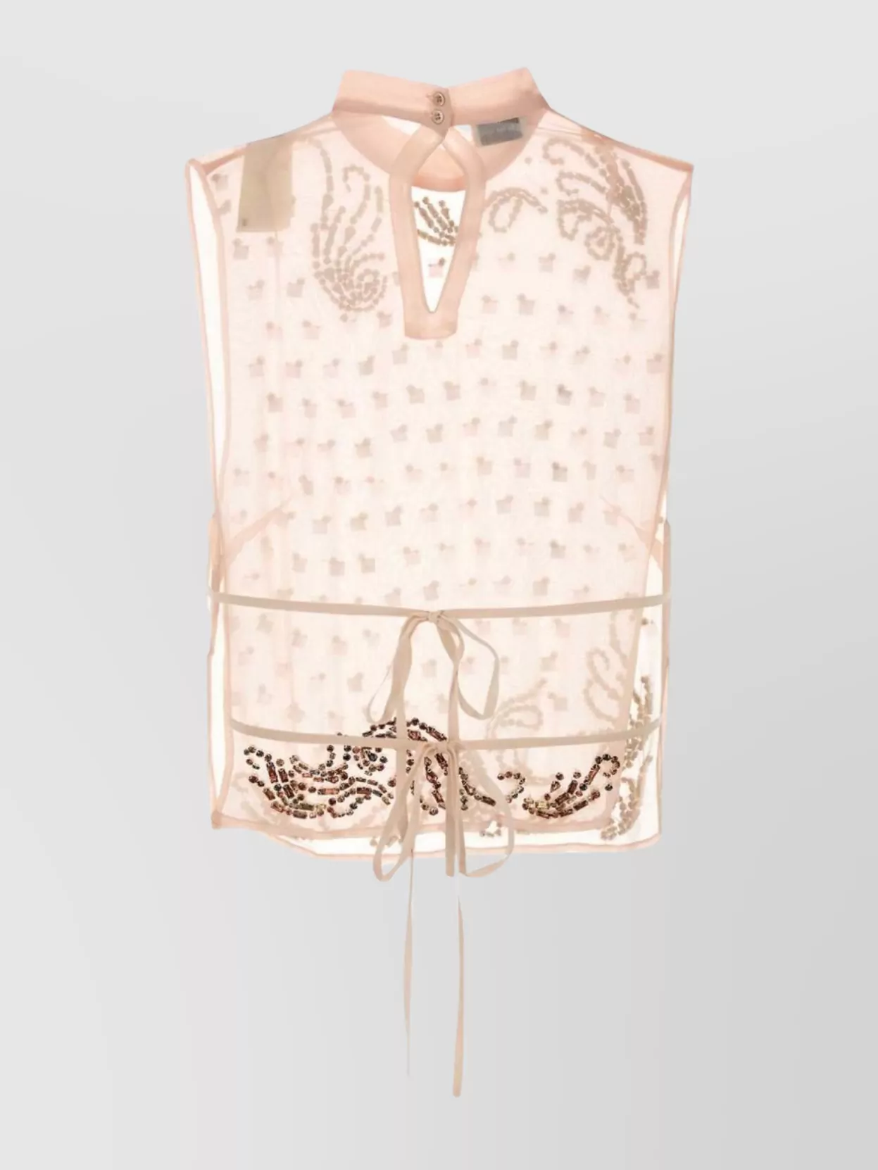 Dries Van Noten Carmasa Top With Keyhole Neck And Tie Detail In Nude