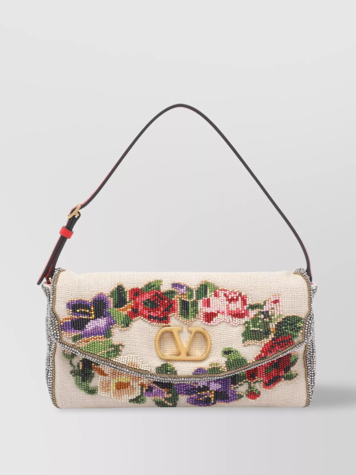 Valentino Vain Soft Beads Embroidered Linen Shoulder Bag