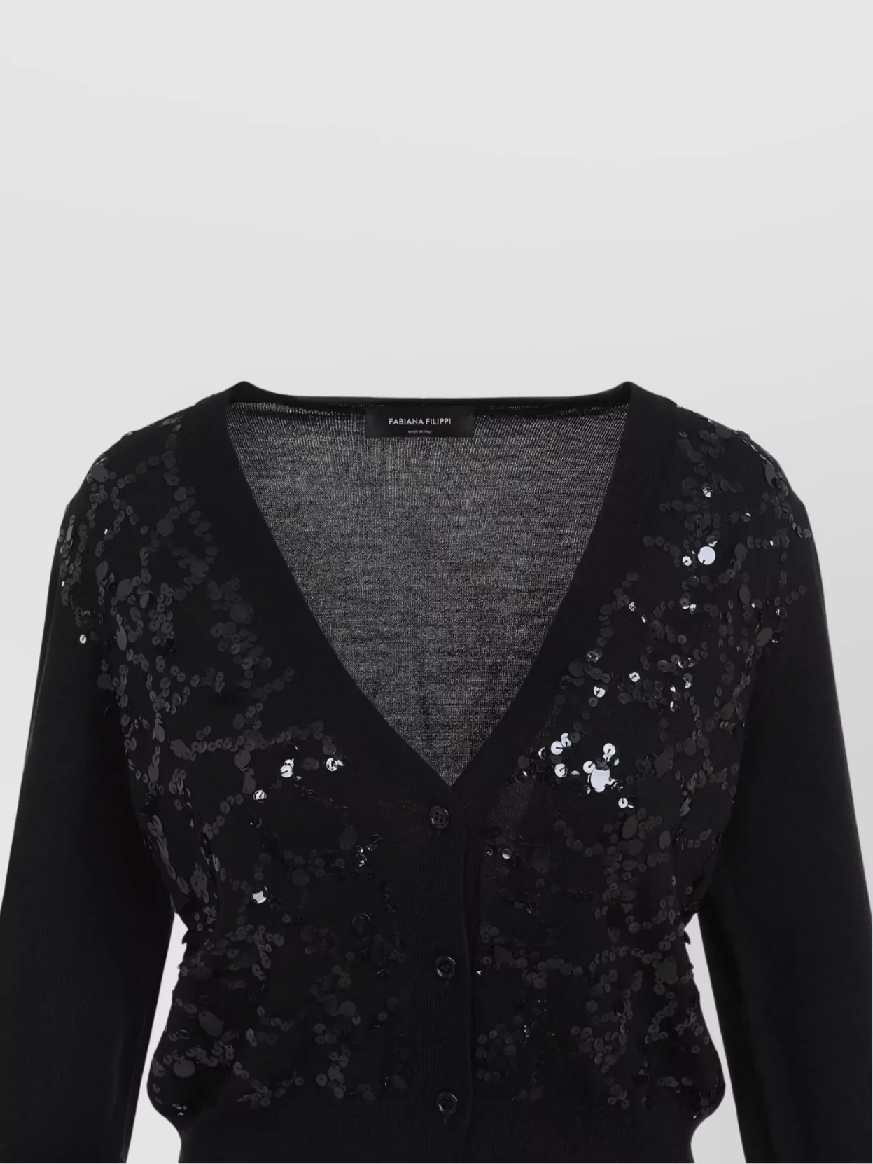 Fabiana Filippi V-neck Wool Blend Cardigan With Front Sequins Detail In Black