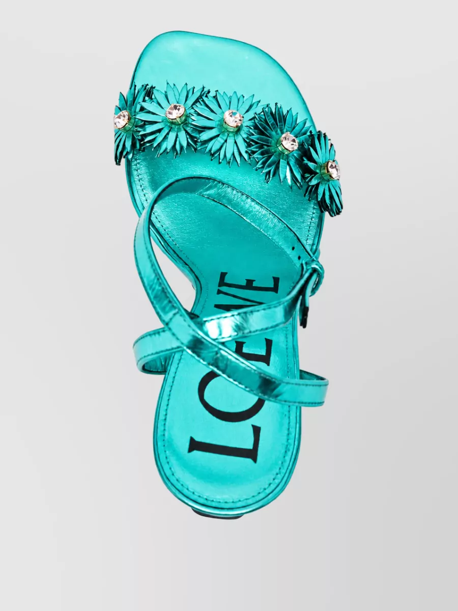 Loewe Paula's Ibiza Leather Crystal Embellished Ankle Strap Sandals