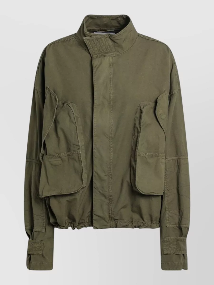 Attico Green Jacket With High Neck And Logo Patch On The Rear In Cotton Woman In Green