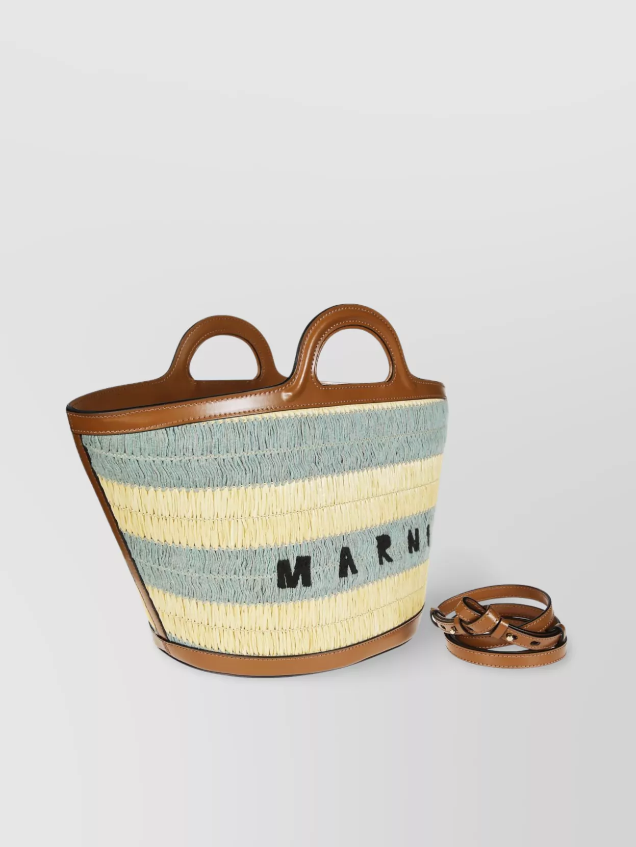 Marni Striped Pattern Tote Bag With Detachable Strap In Gray