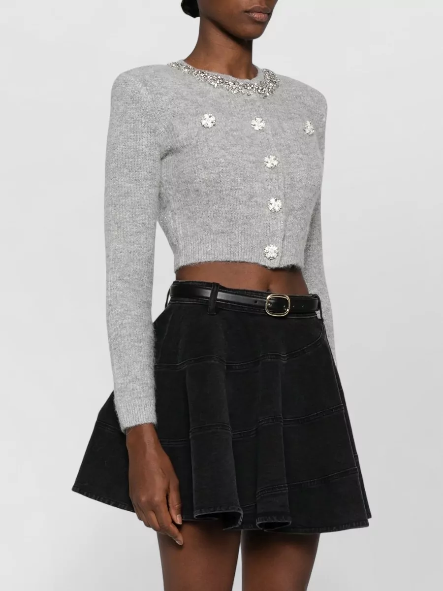 Self-Portrait Crystal-Embellished Cropped Knit Cardigan