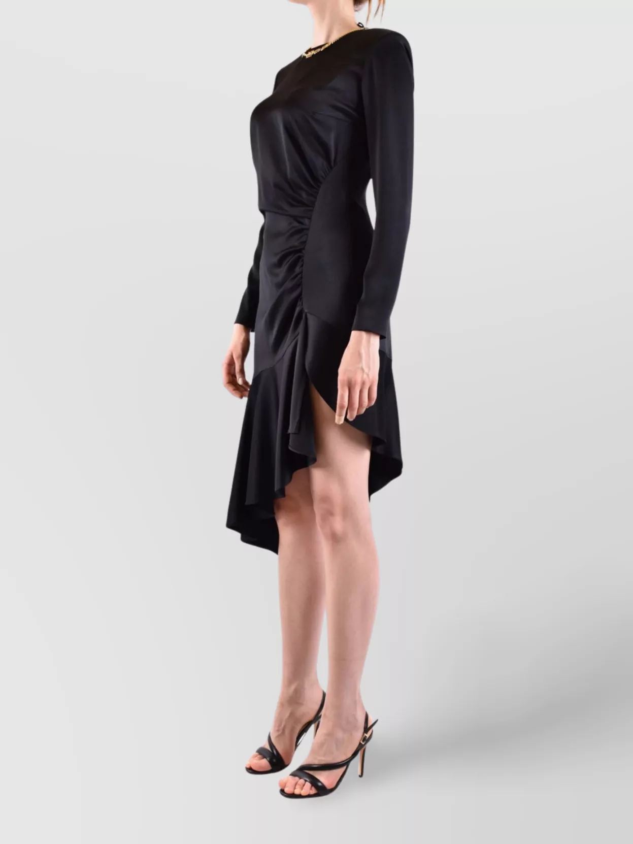 Elisabetta Franchi Black Asymmetric Dress With Necklace In Black