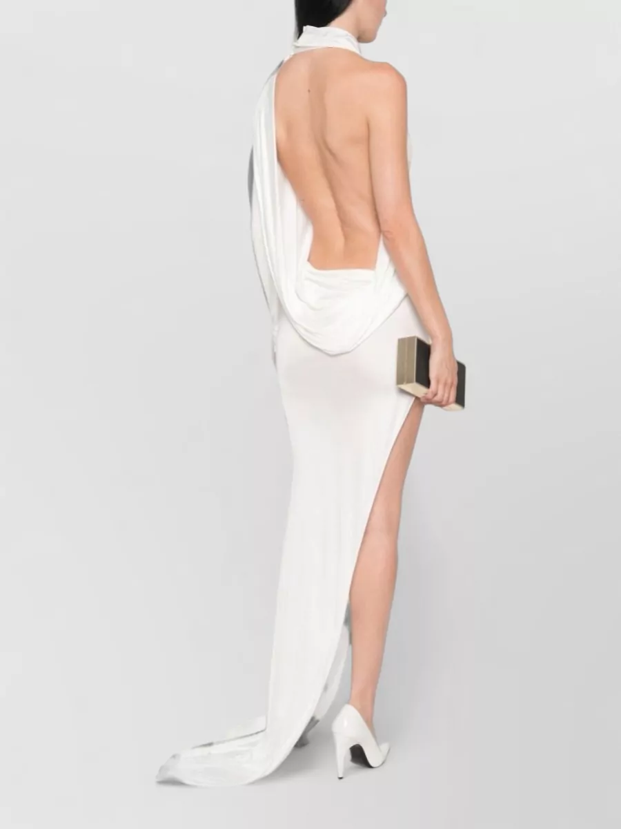 Gucci Draped One-Shoulder Long-Sleeve Side-Slit Maxi Dress