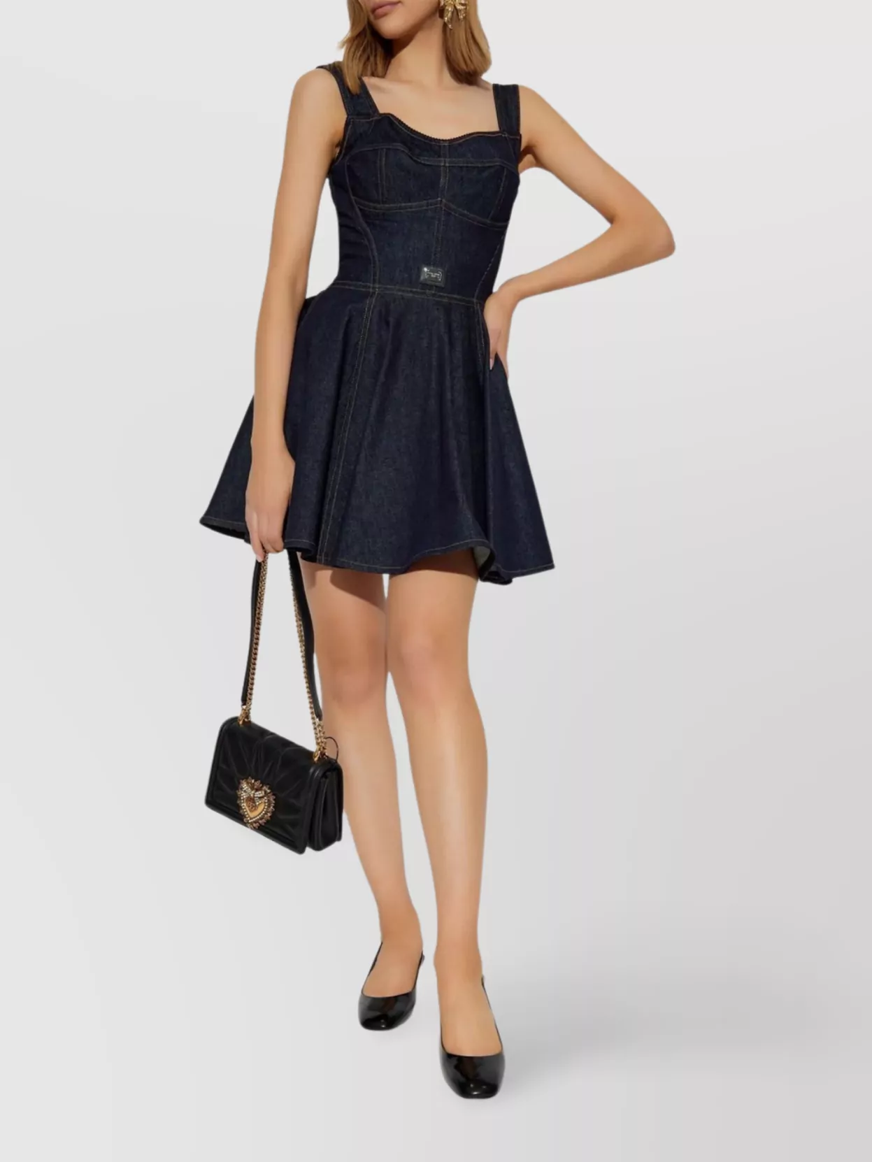 Dolce&Gabbana Denim Sleeveless Sweetheart-Neck Mini Dress