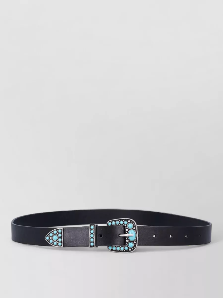 Fortela leather turquoise-embellished belt