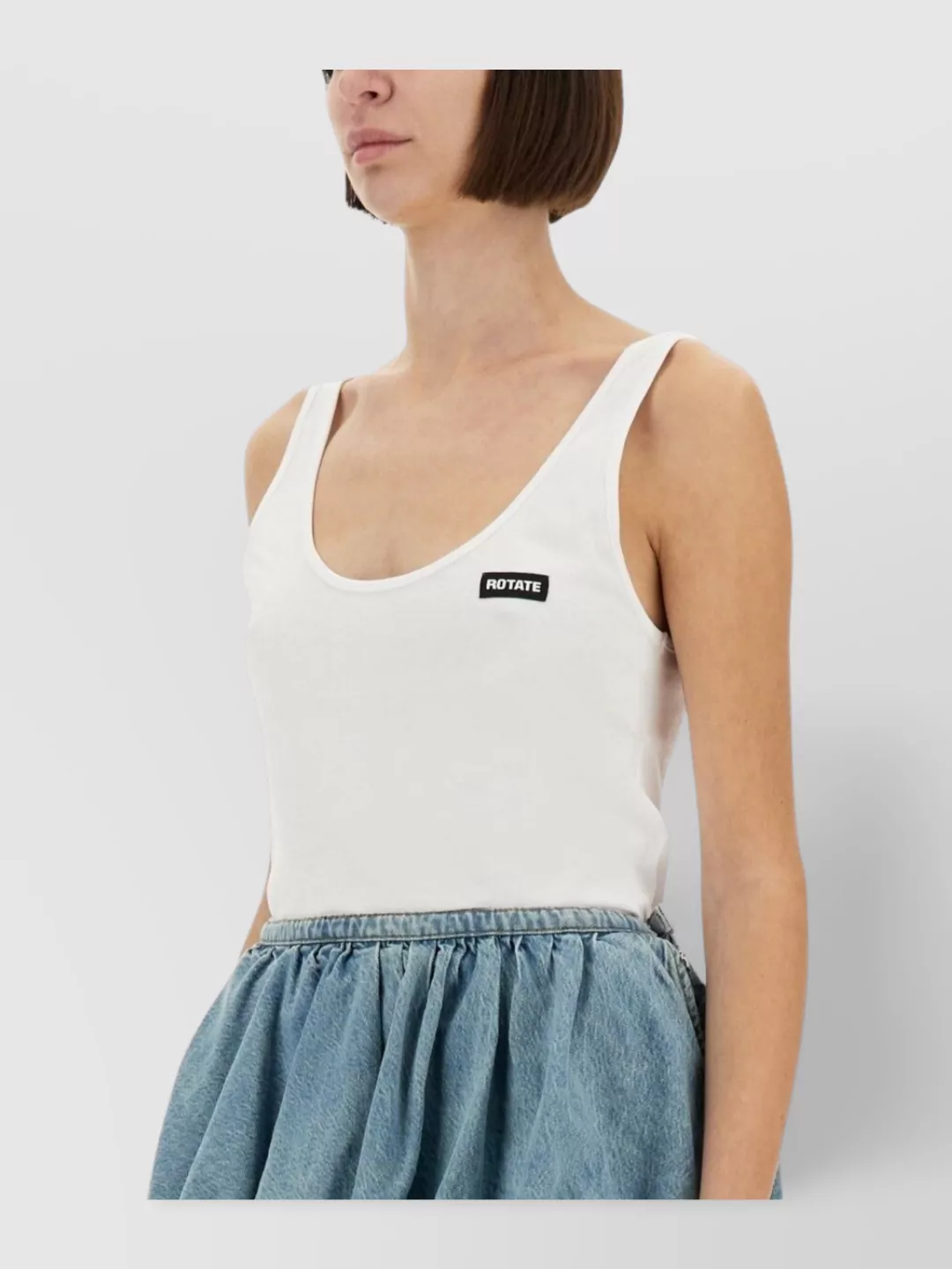 Rotate Birger Christensen Lightweight Cotton Sleeveless Scoop Neck Stretch Top