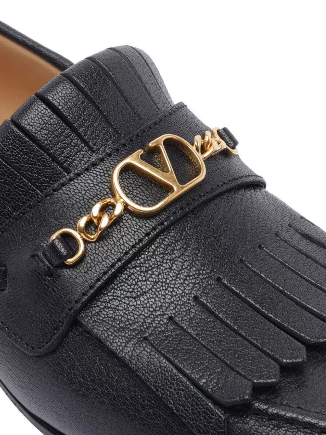 Valentino Leather Loafers Fringed Gold Hardware