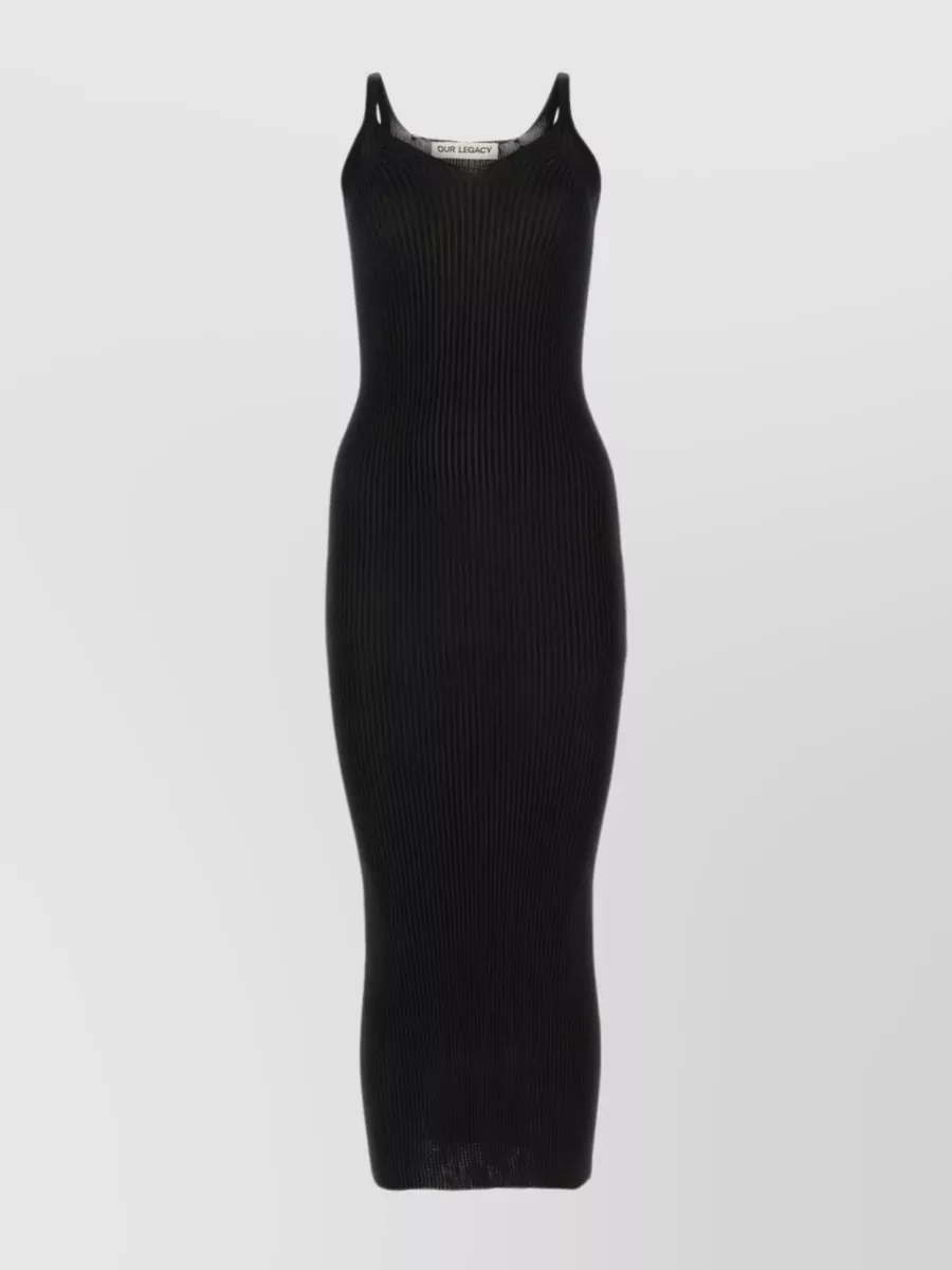 Shop Our Legacy Polyester Dress With V Neckline And Ribbed Texture In Black