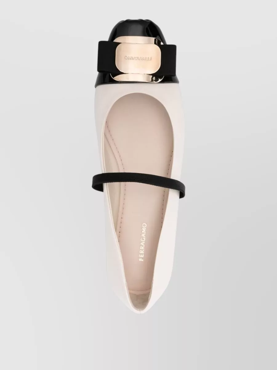 Ferragamo Leather Ballerina Flats Round Toe Bow