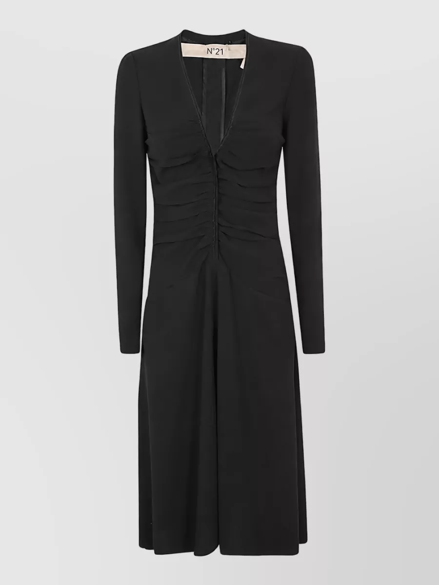 N 21 crepe v-neck draped long-sleeve midi dress