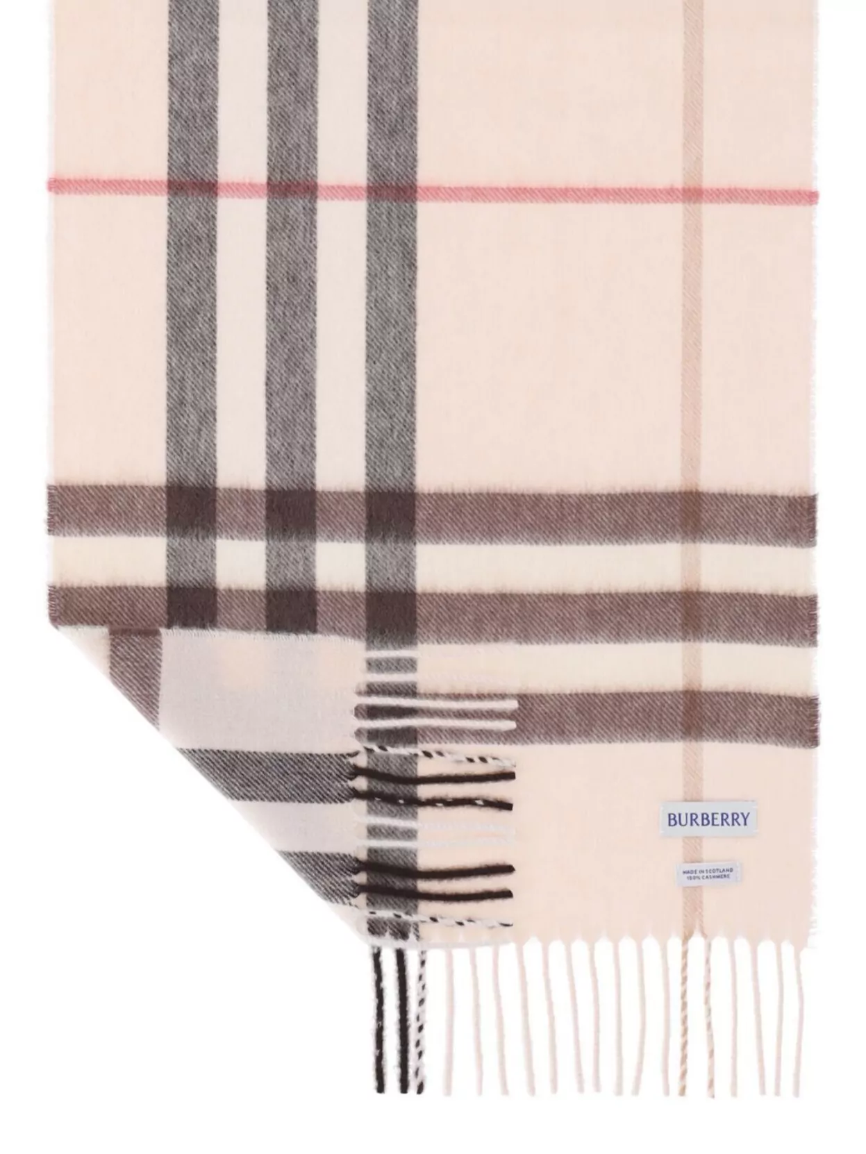 Burberry Check Pattern Fringe Detail Soft Texture Scarf In Neutrals