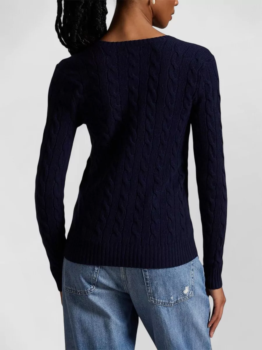 Polo Ralph Lauren Wool Cashmere Cable-Knit V-Neck Long-Sleeve Sweater