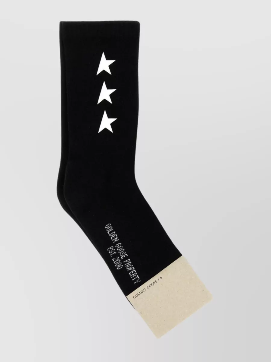 Shop Golden Goose Stretch Cotton Blend Socks With Ribbed Leg And Cuffs In Black