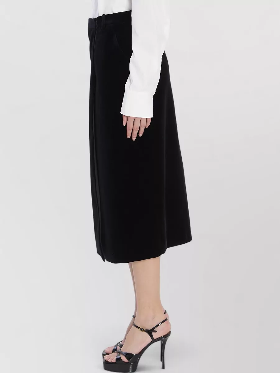 Saint Laurent Velvet Wrap Midi Skirt High Waist