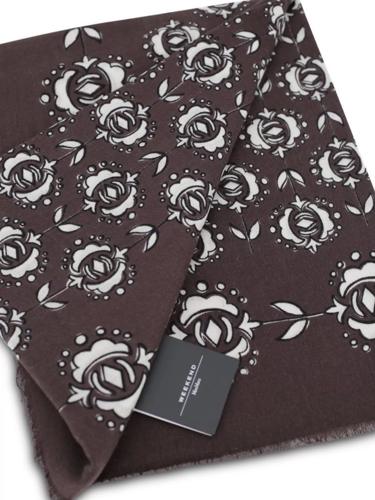 Weekend Max Mara Rectangular Floral Pattern Scarf With Fringed Edges