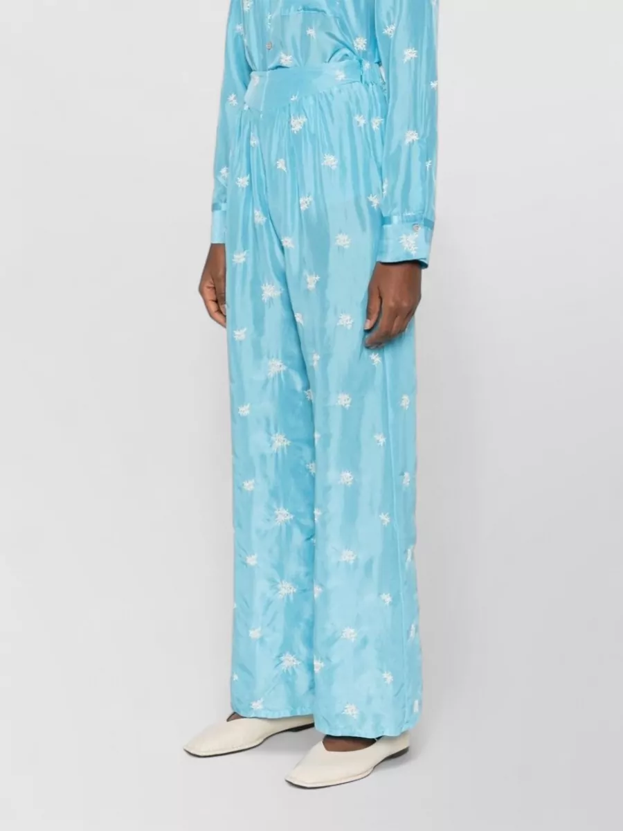 Forte Forte Silk Floral-Embroidered Wide-Leg Trousers