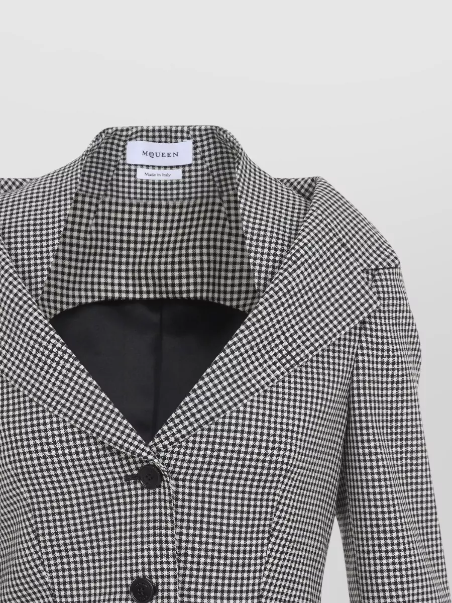 Alexander Mcqueen Wool Gingham Check Off-Shoulder Single-Breasted Suit Jacket