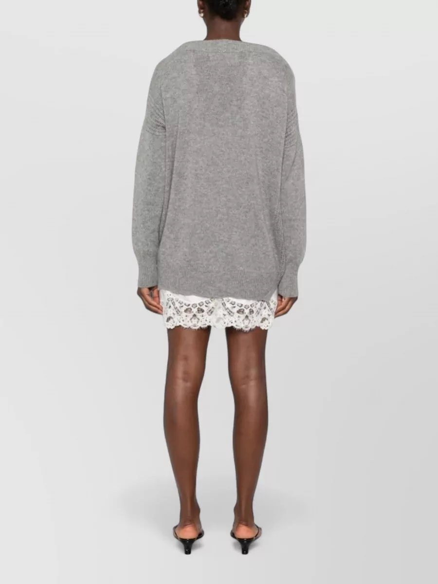 Ermanno Scervino Cashmere V-Neck Long-Sleeve Ribbed-Knit Mini Dress