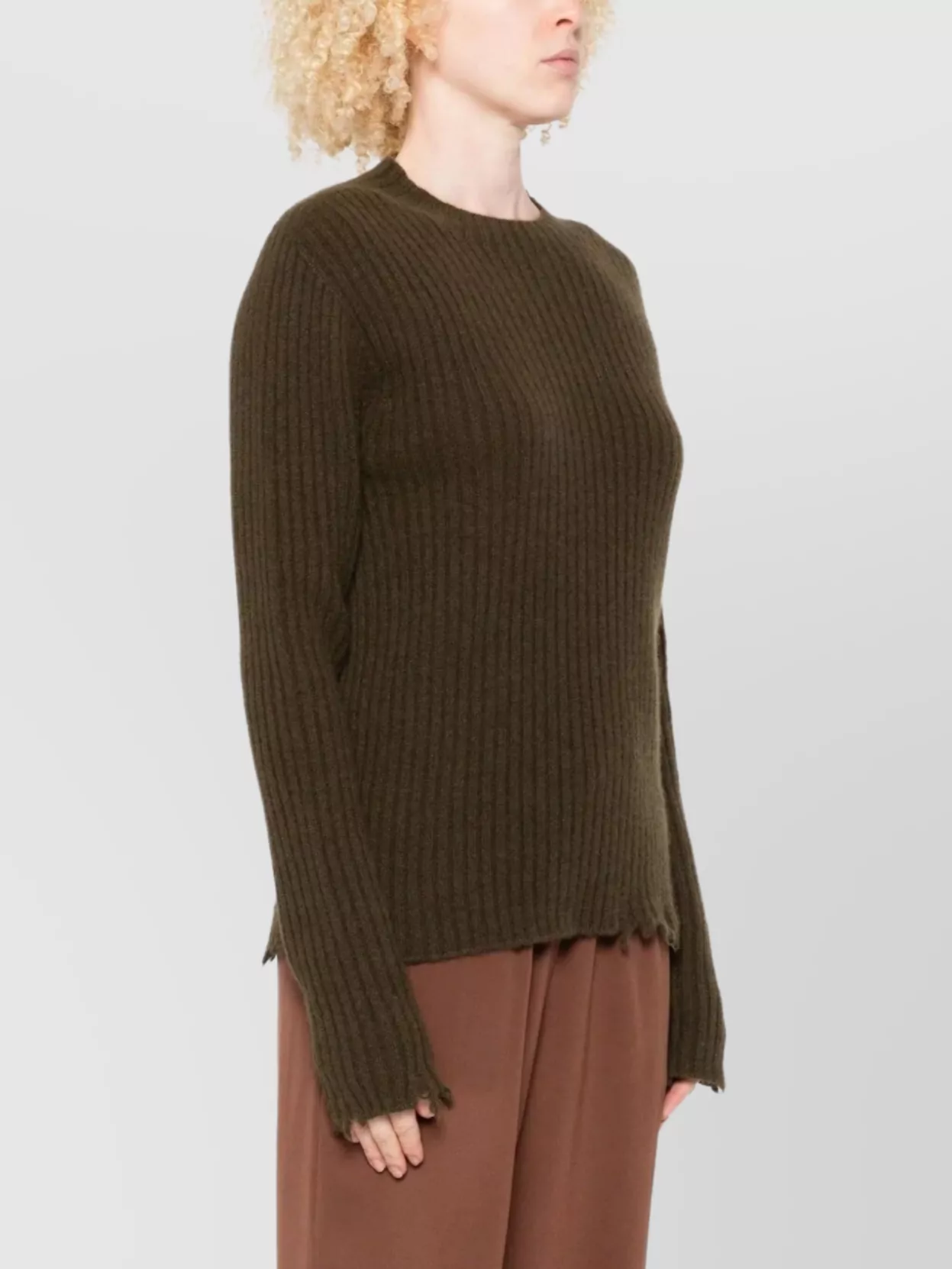 Uma Wang Ribbed Crewneck Knitwear Frayed Edges