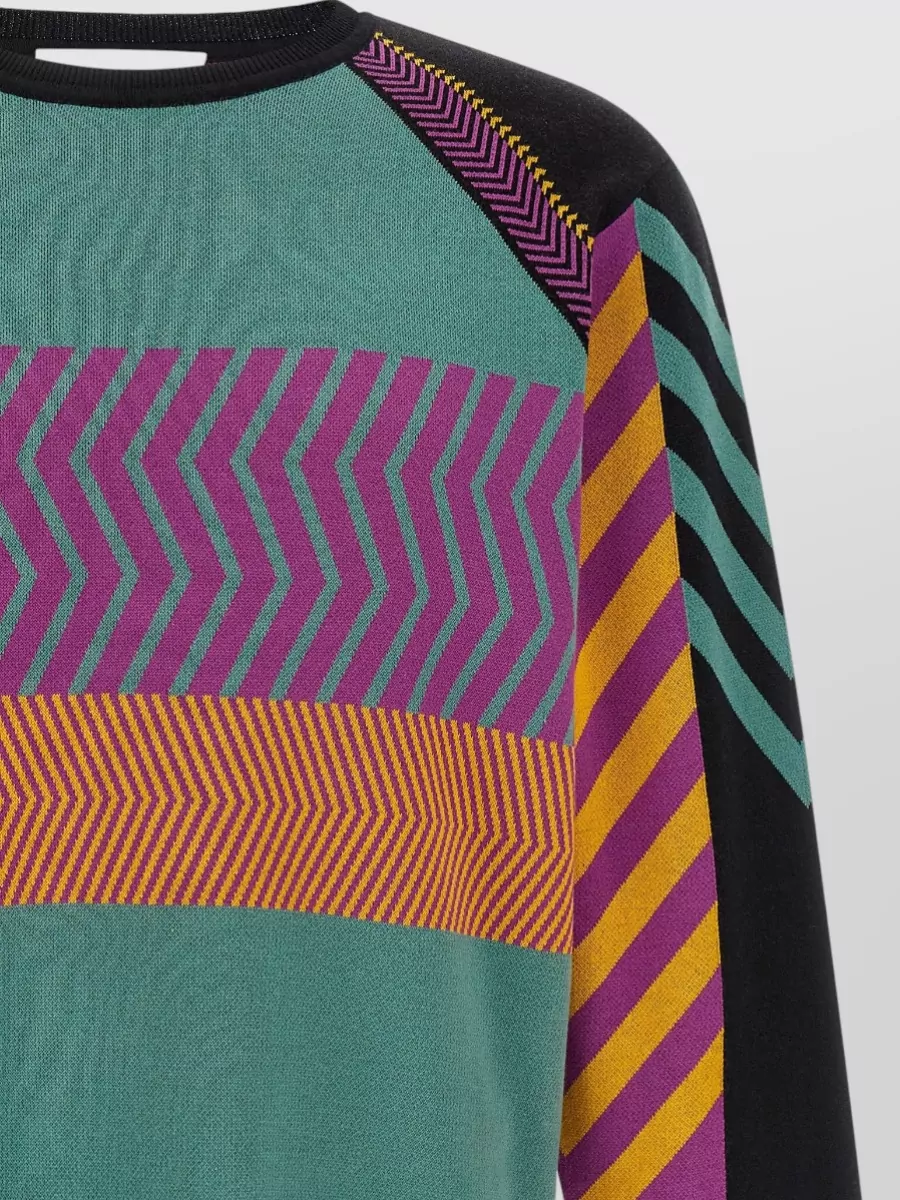Kiko Kostadinov Cotton Chevron-Striped Jacquard-Knit Panelled Crew-Neck Long-Sleeve Sweater