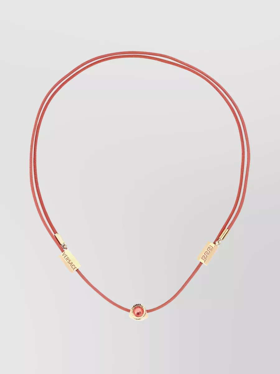 Shop Versace Medusa Charm Necklace With Greca Detailing In Pink
