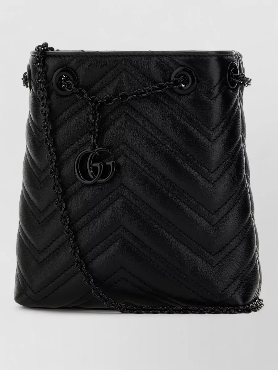 Gucci Leather Micro Gg Marmont Bucket Bag Chain