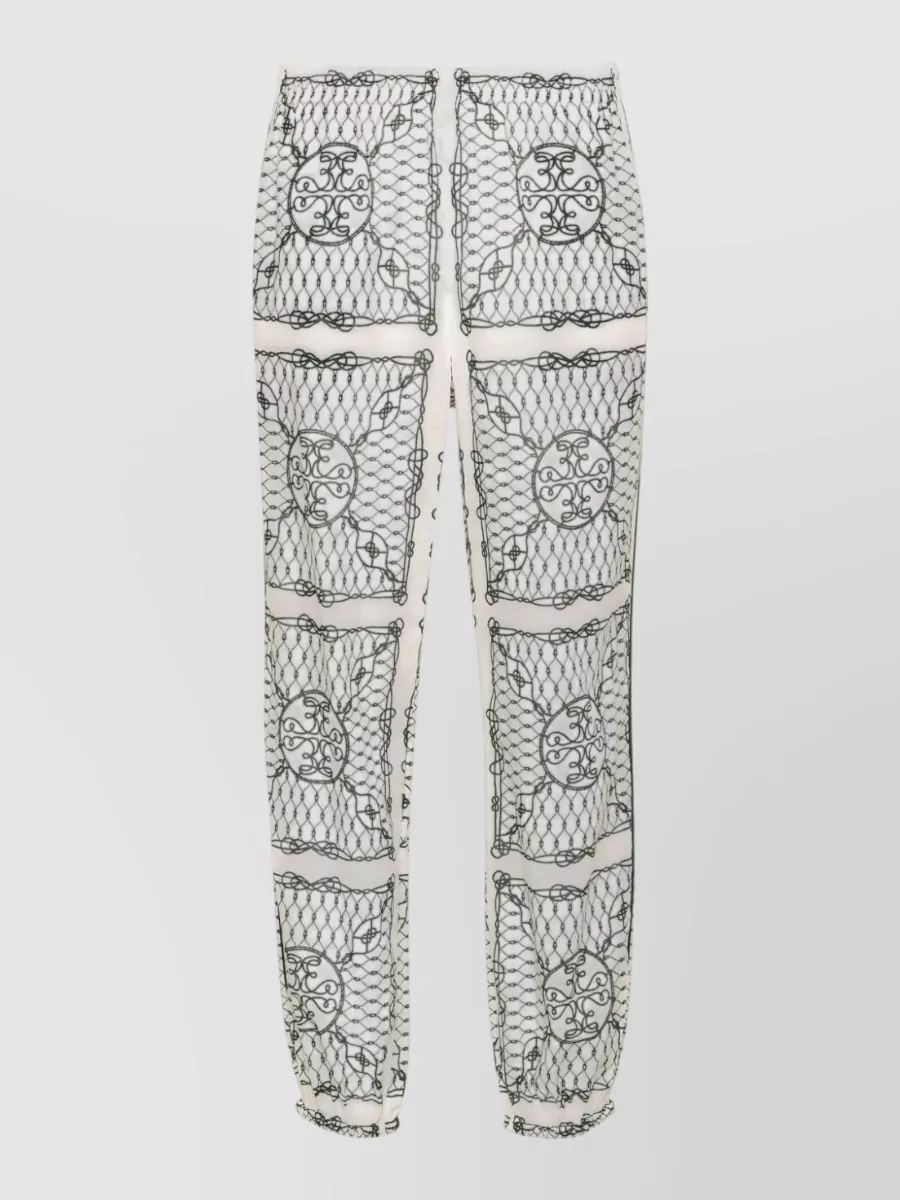 Tory Burch Printed Cotton Mid-Rise Tapered Trousers