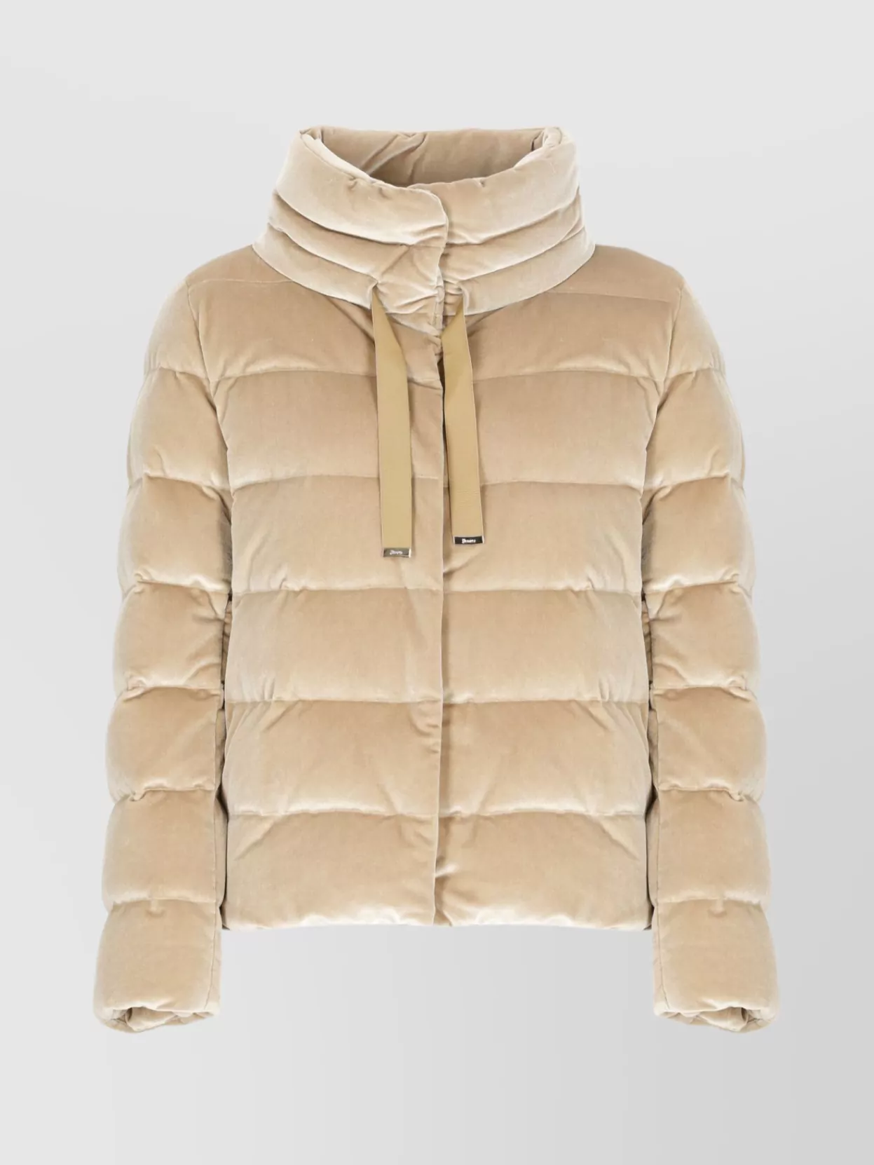 Herno Quilted Velvet Drawstring High Collar Jacket In Gold