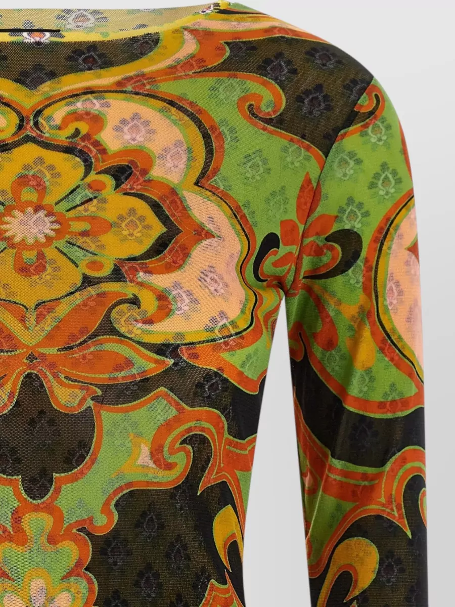 Etro Asymmetric Long-Sleeve Mesh Top
