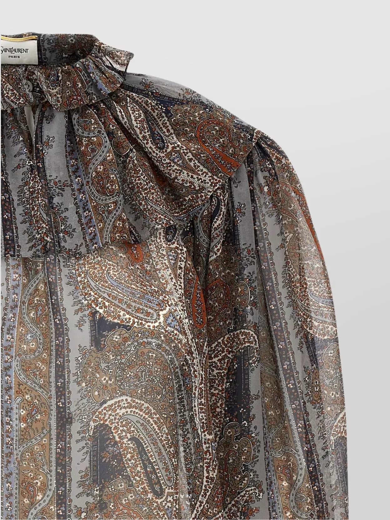 Saint Laurent Multicolor Off-shoulder Blouse With Drawstring Poet Sleeves In Silk Blend Woman