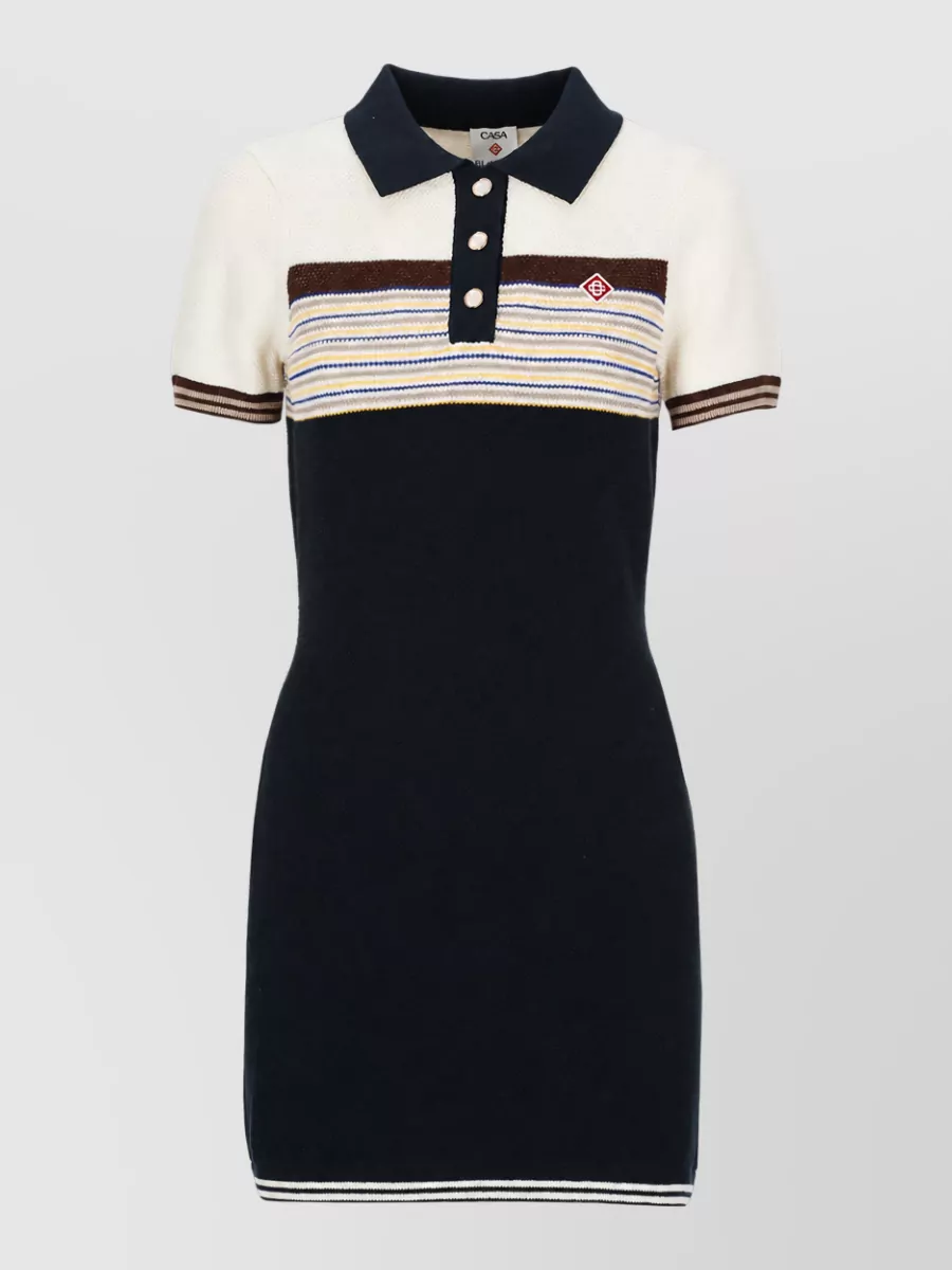 Casablanca striped cotton wool-blend short-sleeve mini dress