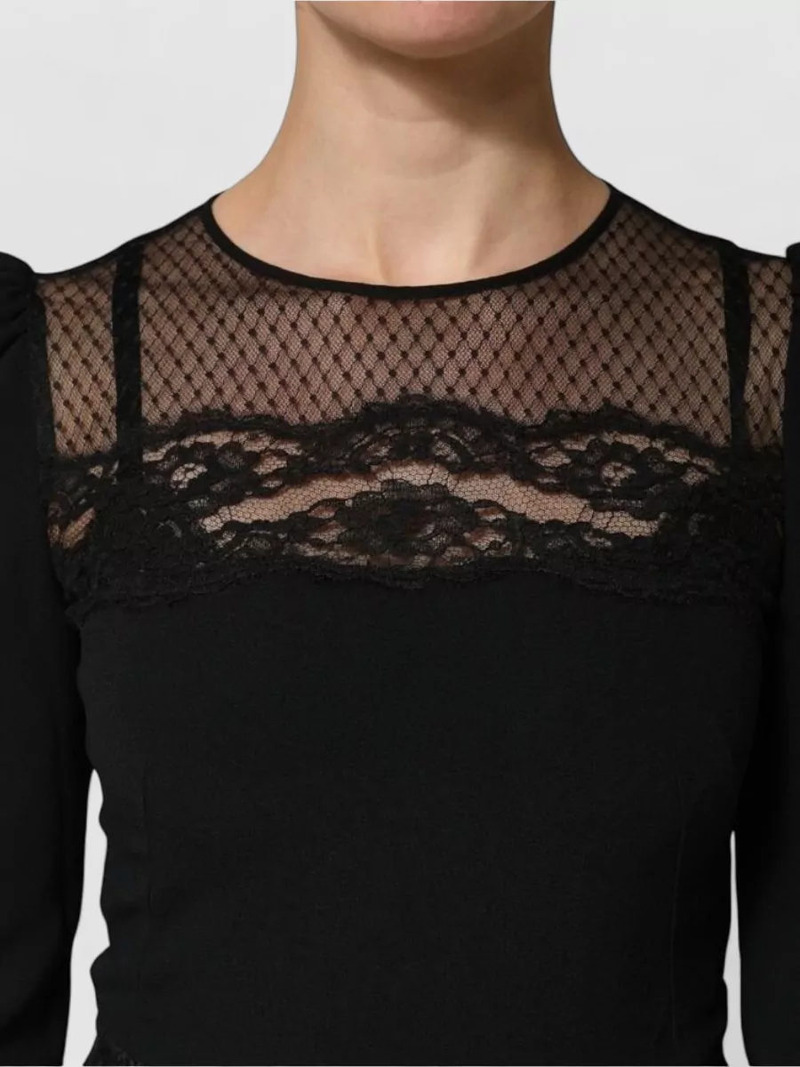 Dolce&Gabbana Lace Sheer Panel Long-Sleeve Knee-Length Dress