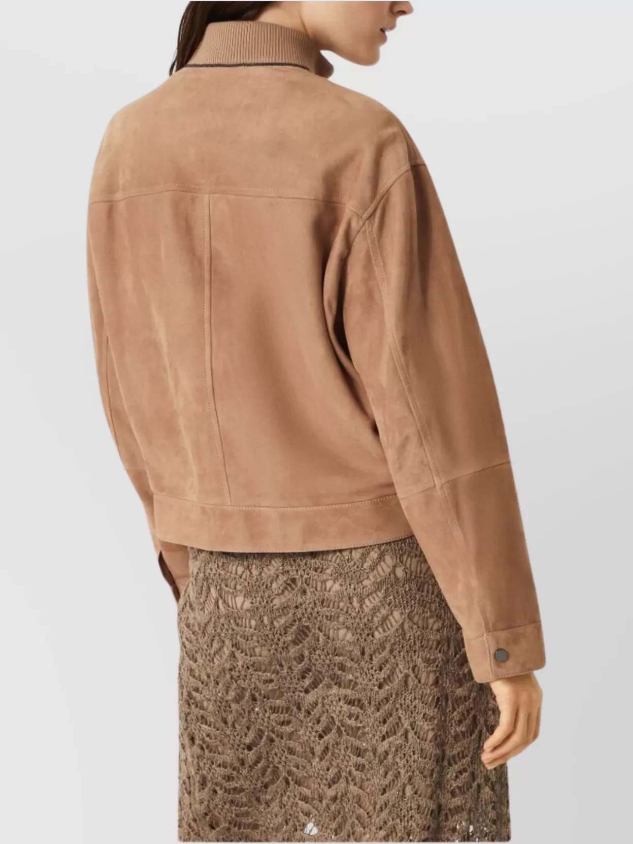 Brunello Cucinelli Ribbed Collar Suede Jacket With Multiple Pockets