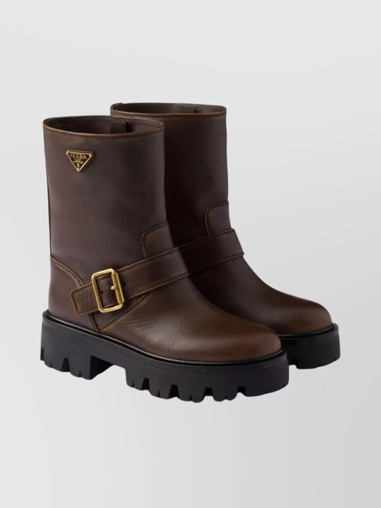 Prada Leather Booties Featuring Chunky Sole In Brown